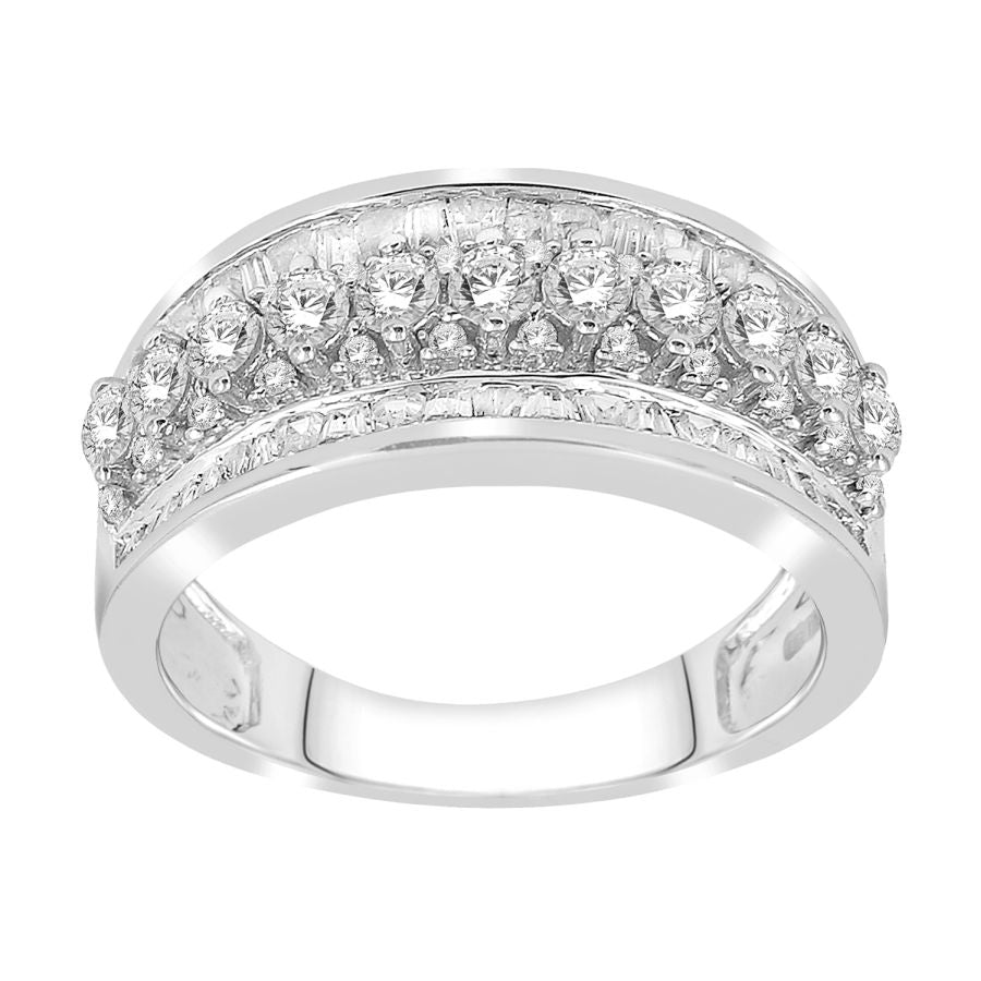 LADIES BAND 1.30CT ROUND/BAGUETTE DIAMOND 14K WHITE GOLD