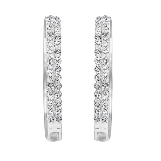 LADIES HOOP EARRINGS 2.00CT ROUND DIAMOND 14K WHITE GOLD