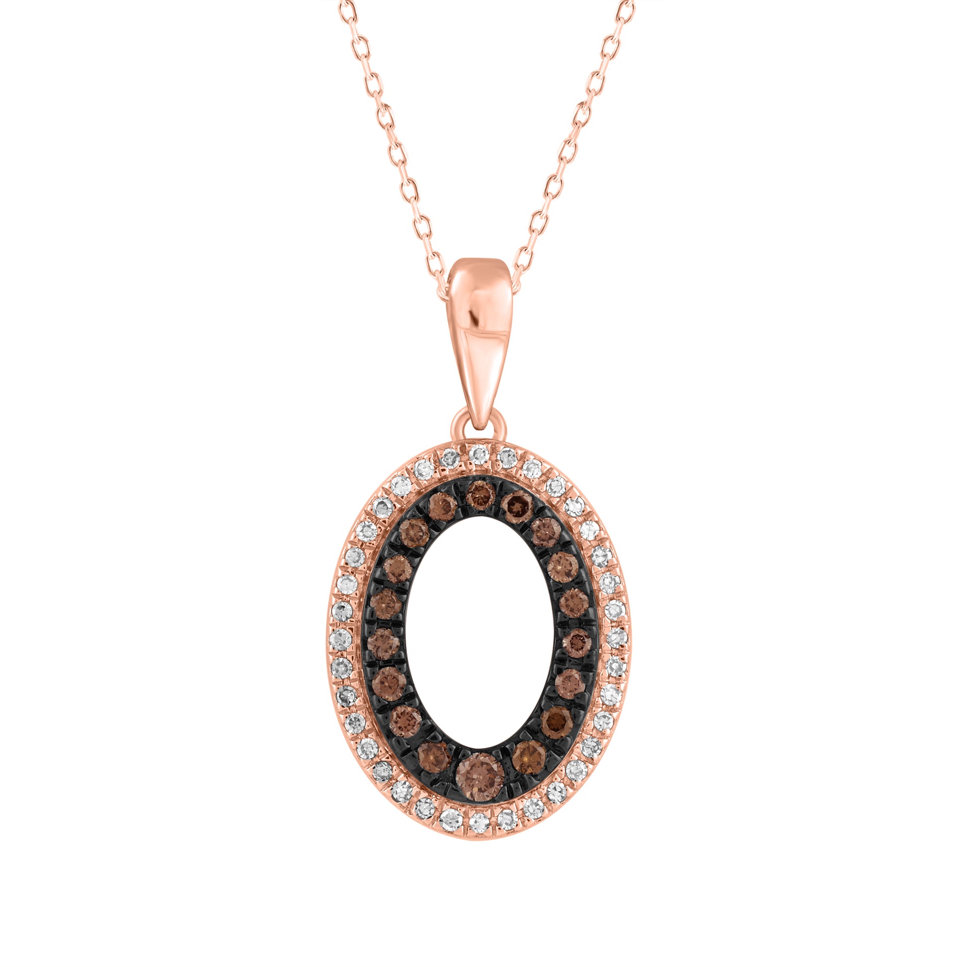 LADIES PENDANT 0.25CT WITH CHAIN DARK BROWN/ROUND DIAMOND 14K ROSE GOLD