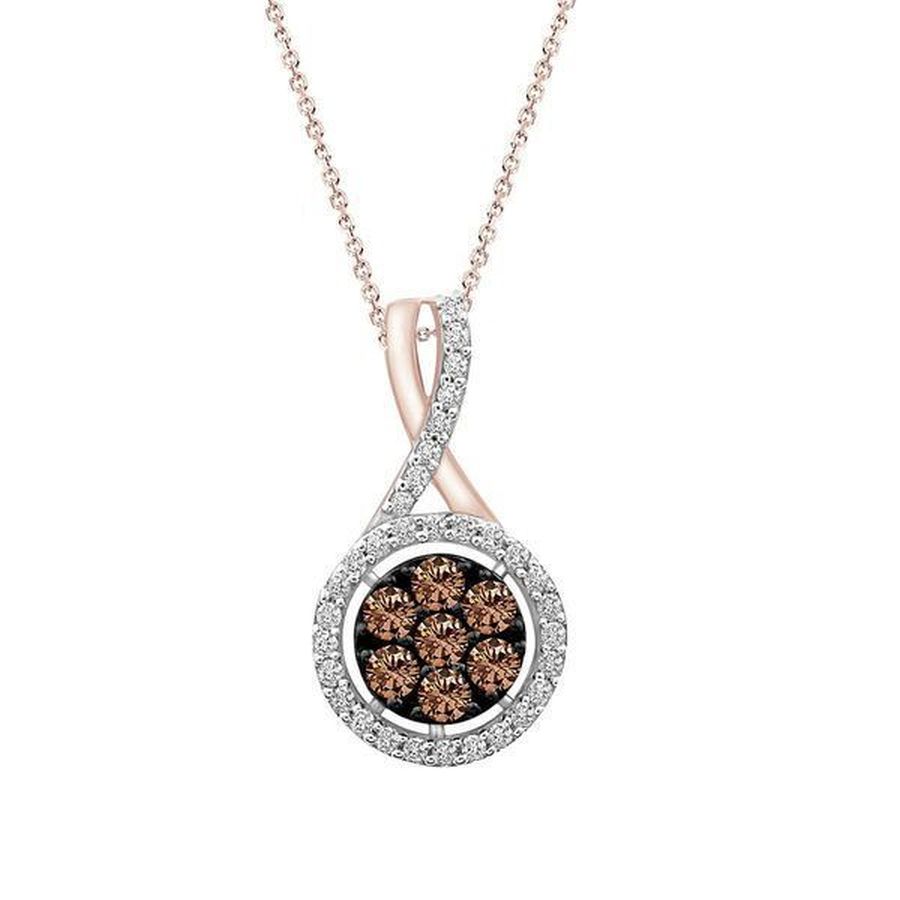 LADIES PENDANT 0.50CT WITH CHAIN DARK BROWN/ROUND DIAMOND 14K ROSE GOLD