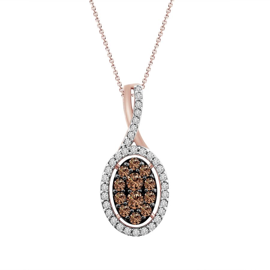 LADIES PENDANT 0.50CT WITH CHAIN DARK BROWN/ROUND DIAMOND 14K ROSE GOLD