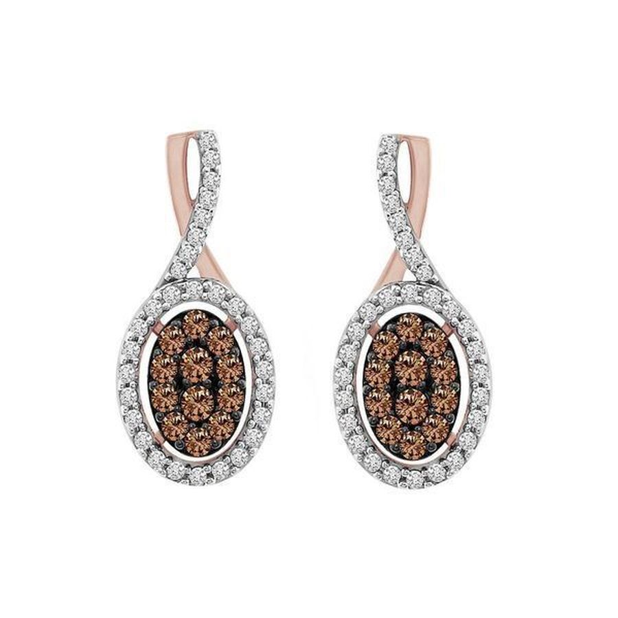 LADIES EARRINGS 0.75CT ROUND DARK BROWN DIAMOND 14K ROSE GOLD (SI QUALITY)