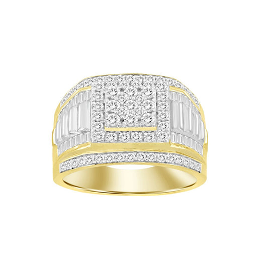 MEN'S RING 1.50CT ROUND/BAGUETTE DIAMOND 10K YELLOW GOLD