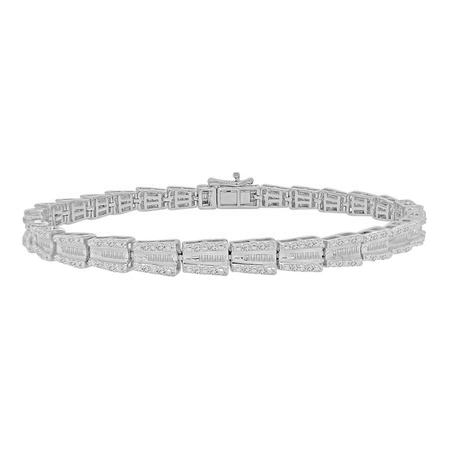 LADIES BRACELET 1.00CT ROUND/BAGUETTE DIAMOND 14K WHITE GOLD