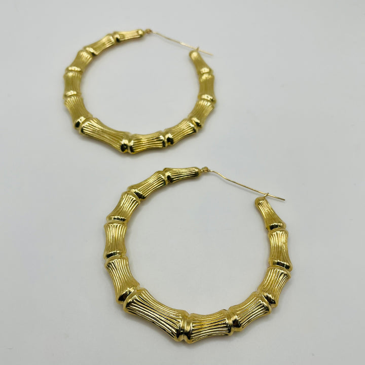 14K Yellow Gold 2.75" Bamboo Hoops 2.75in