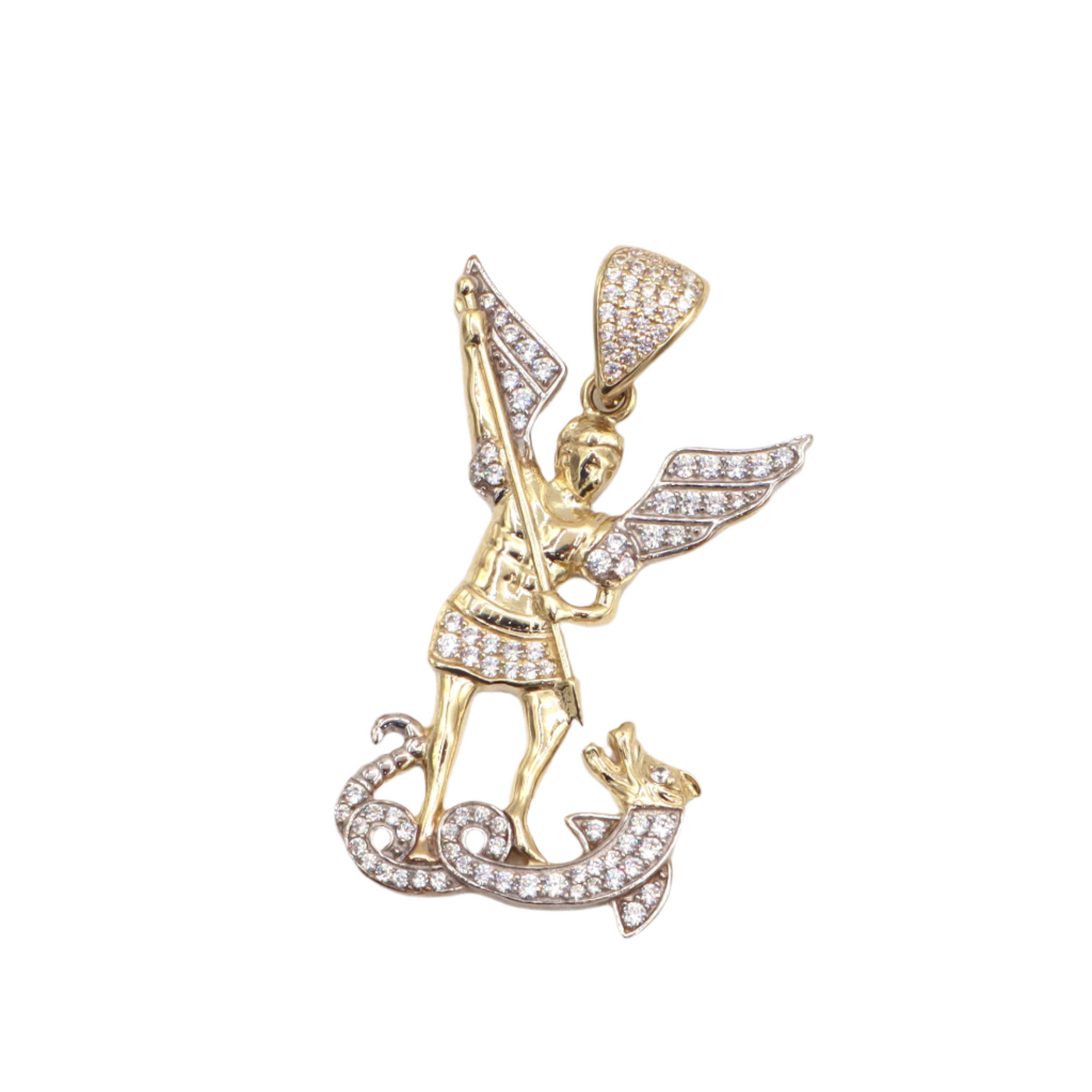 10K Solid Yellow Gold Saint Michael Archangel CZ Pendant