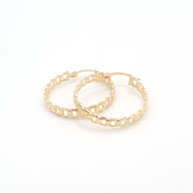 10K Solid Yellow Gold Diamond-Cut Flat Cuban Hoop Earrings