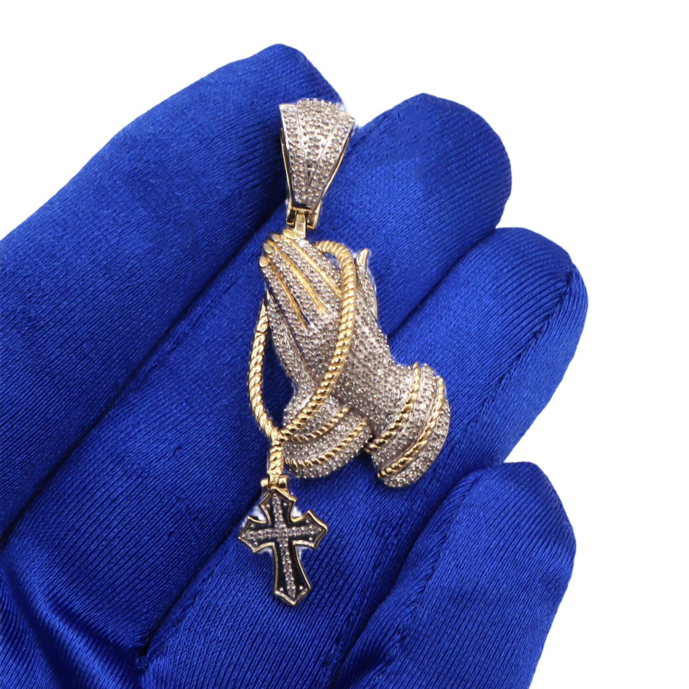 10K Solid Yellow Gold Devotion — Praying Hands Natural Diamond Pendant