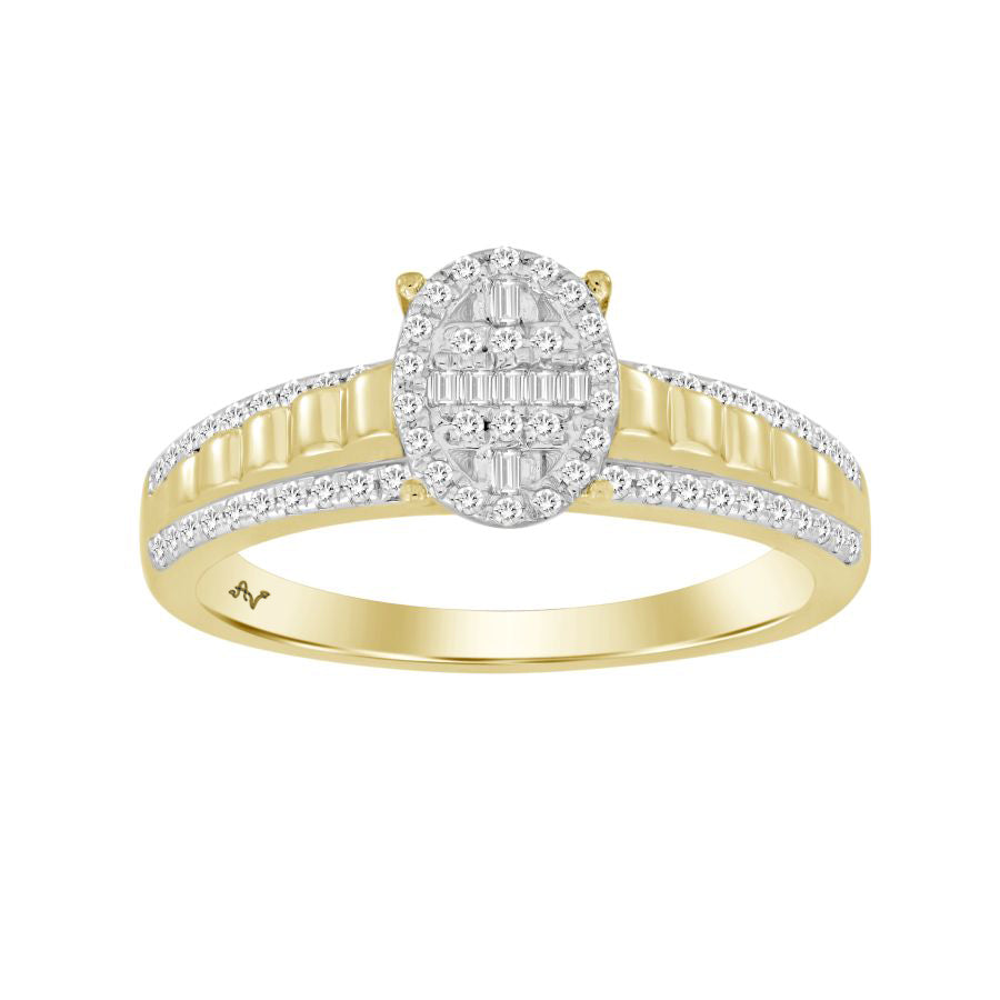 LADIES RING 0.25CT ROUND/BAGUETTE DIAMOND 10K YELLOW GOLD