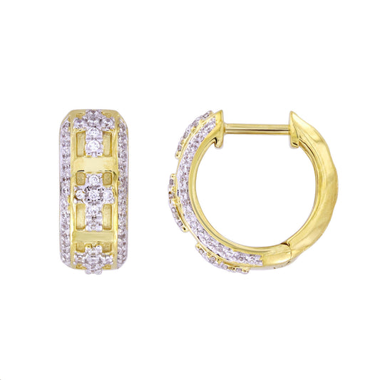 LADIES HOOPS EARRINGS 0.33CT ROUND DIAMOND 10K YELLOW GOLD