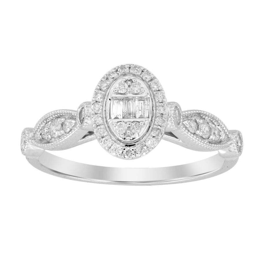 LADIES RING 0.33CT ROUND/BAGUETTE DIAMOND 10K WHITE GOLD