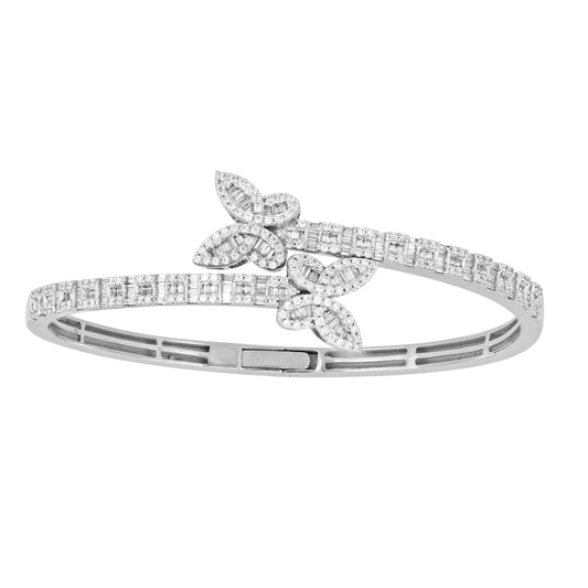 LADIES BANGLE 2.00CT ROUND/BAGUETTE DIAMOND 14K WHITE GOLD