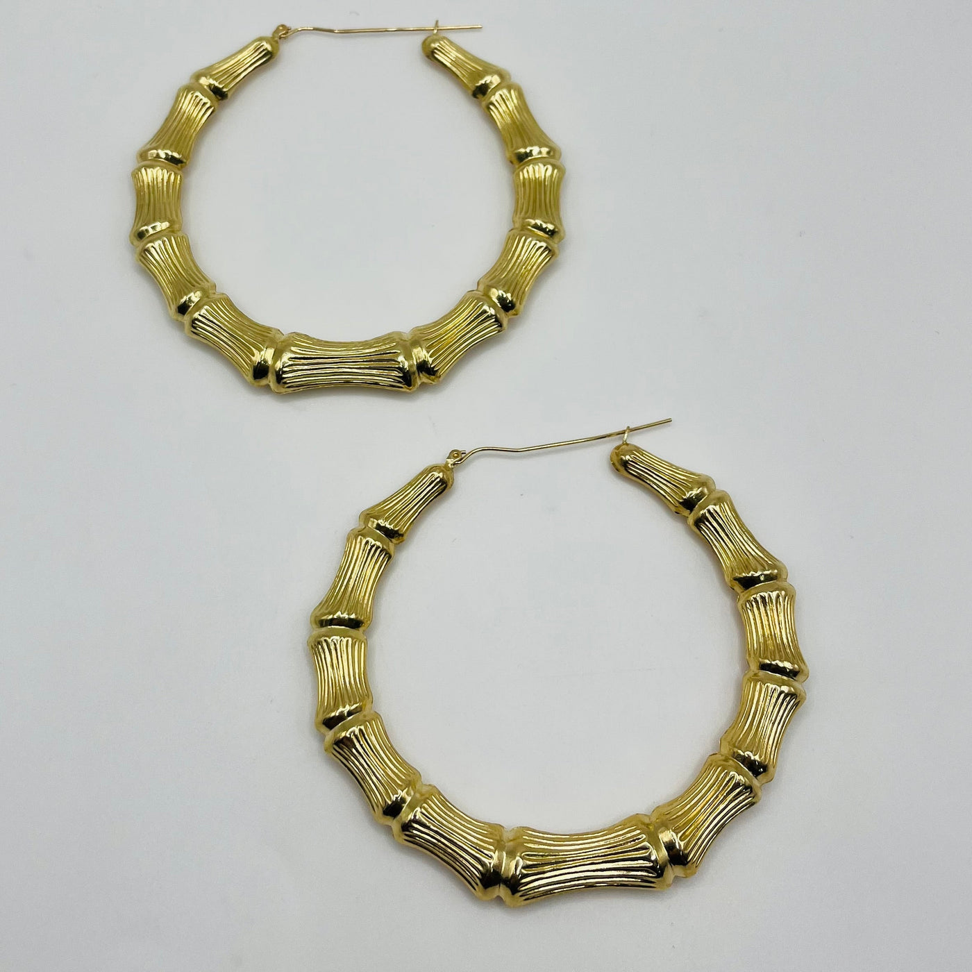 14K Yellow Gold 2.75" Bamboo Hoops 2.75in