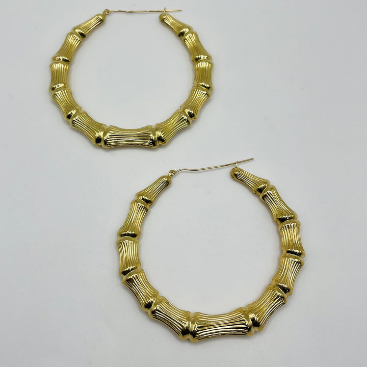 14K Yellow Gold 2.75" Bamboo Hoops 2.75in