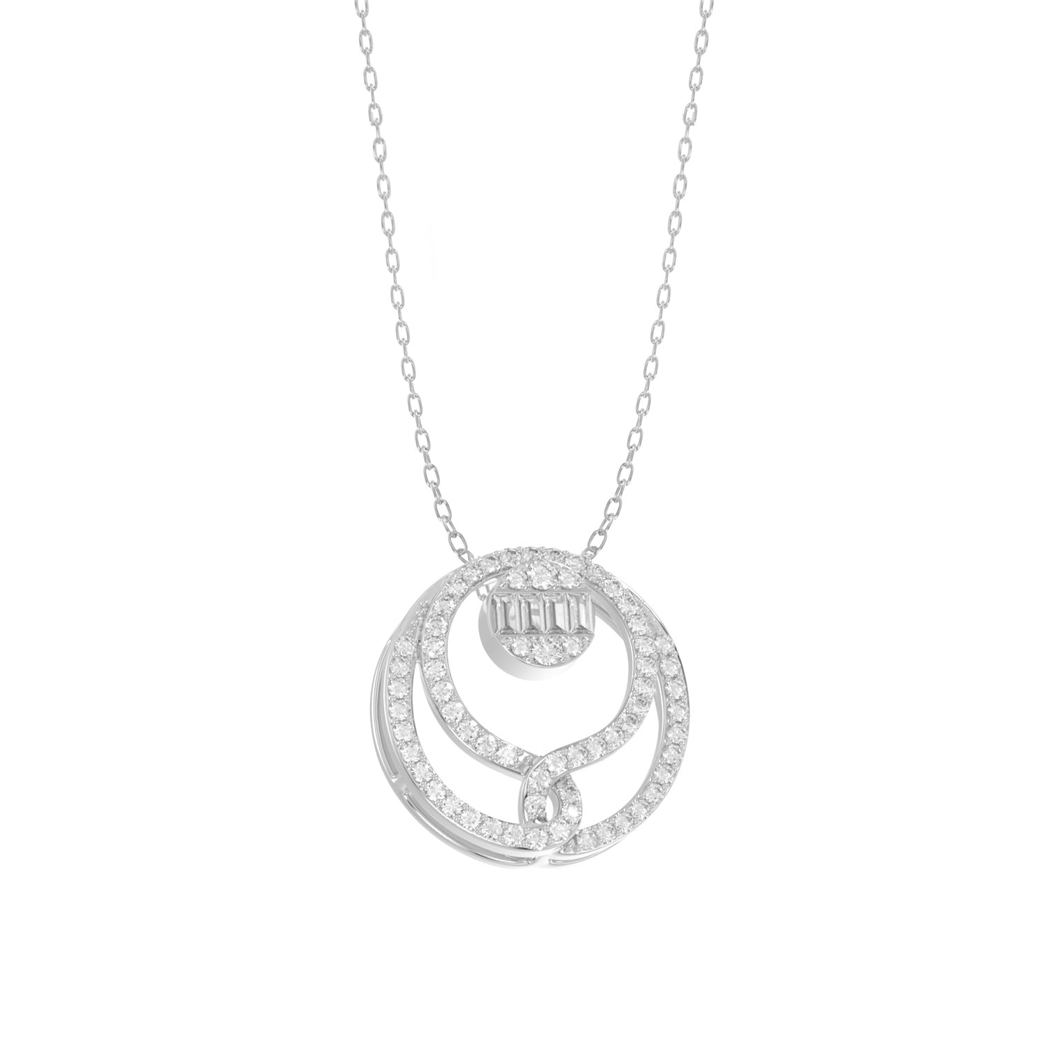 LADIES PENDANT WITH CHAIN 0.25CT ROUND/BAGUETTE DIAMOND 14K WHITE GOLD