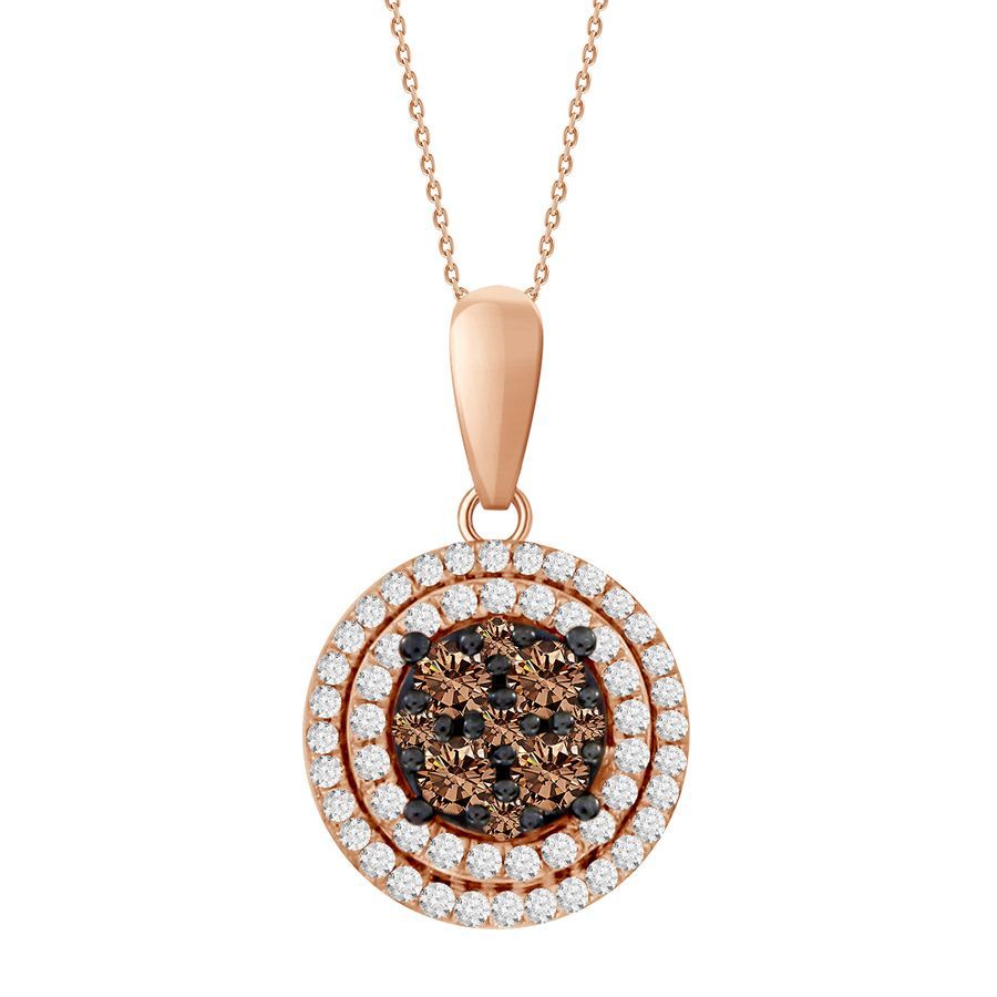 LADIES PENDANT 0.33CT WITH CHAIN DARK BROWN/ROUND DIAMOND 14K ROSE GOLD