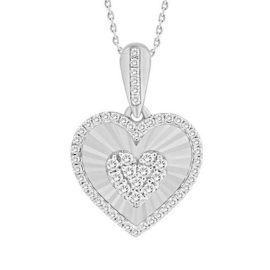 LADIES PENDANT 0.25CT ROUND DIAMOND 14K WHITE GOLD WITH CHAIN 