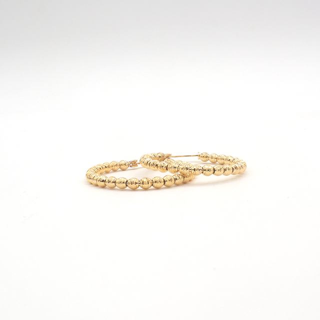 10K Solid Yellow Gold Diamond-Cut Moon Rocks Hoop Earrings
