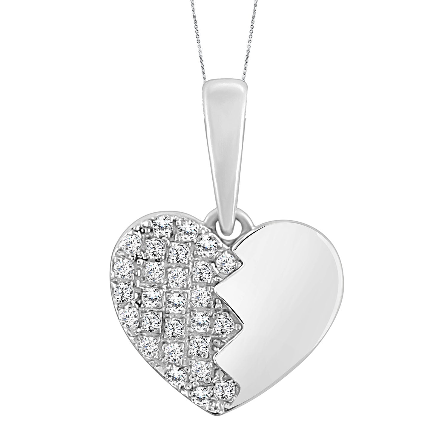 LADIES PENDANT 0.25CT ROUND DIAMOND 14K WHITE GOLD WITH CHAIN