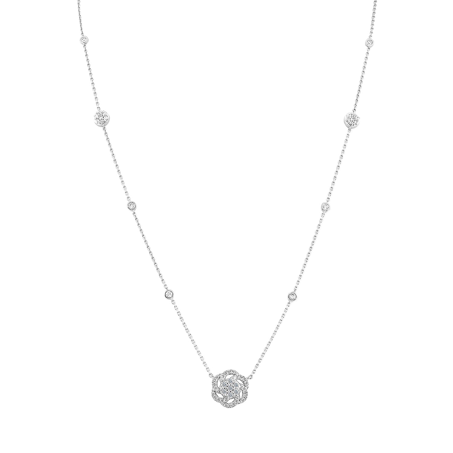 LADIES NECKLACE 0.50CT ROUND DIAMOND 14K WHITE GOLD