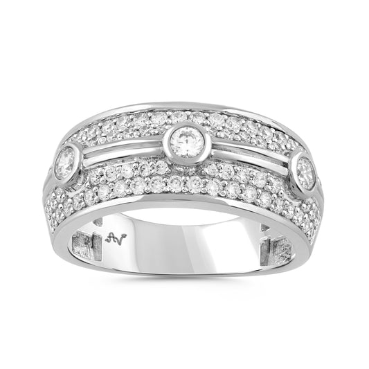 MEN'S BAND 1.10CT ROUND DIAMOND 14K WHITE GOLD