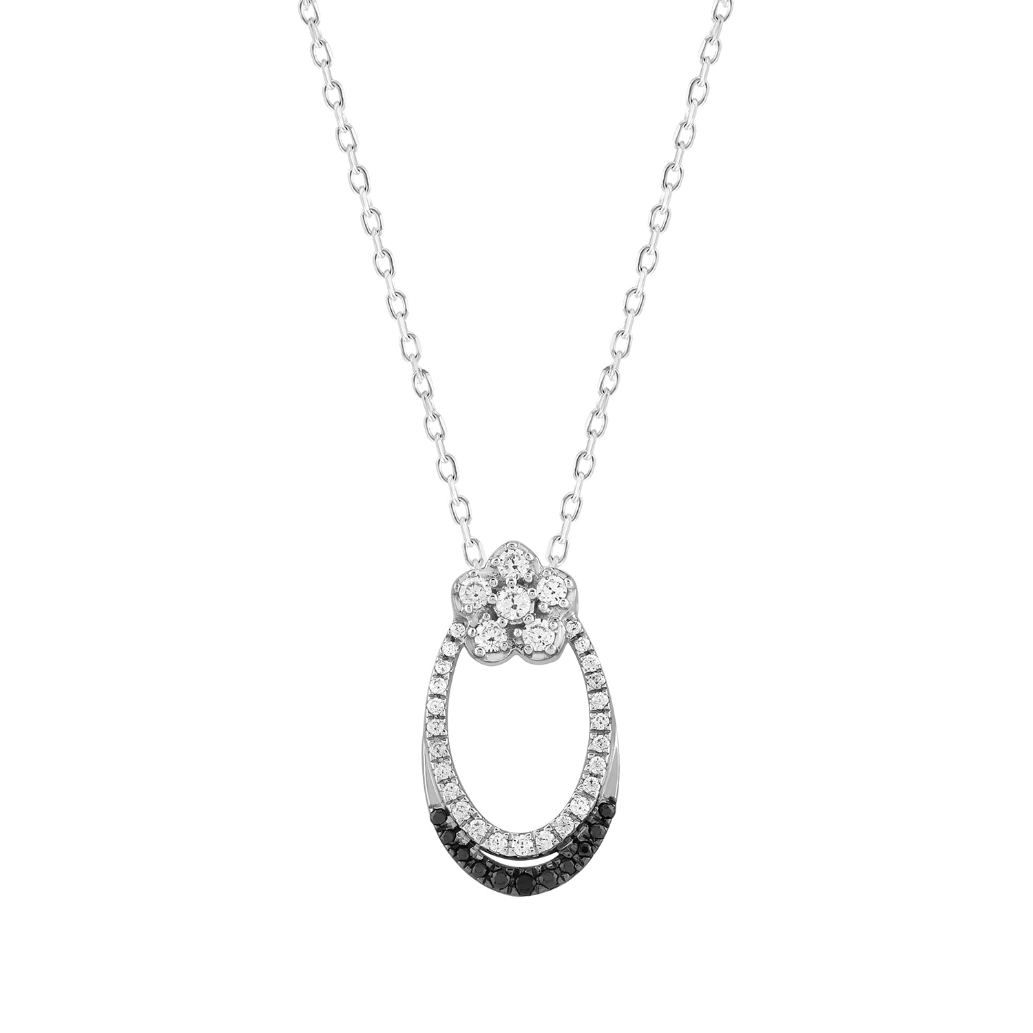 LADIES PENDANT 0.20CT WITH CHAIN BLACK/ROUND DIAMOND 14K WHITE GOLD