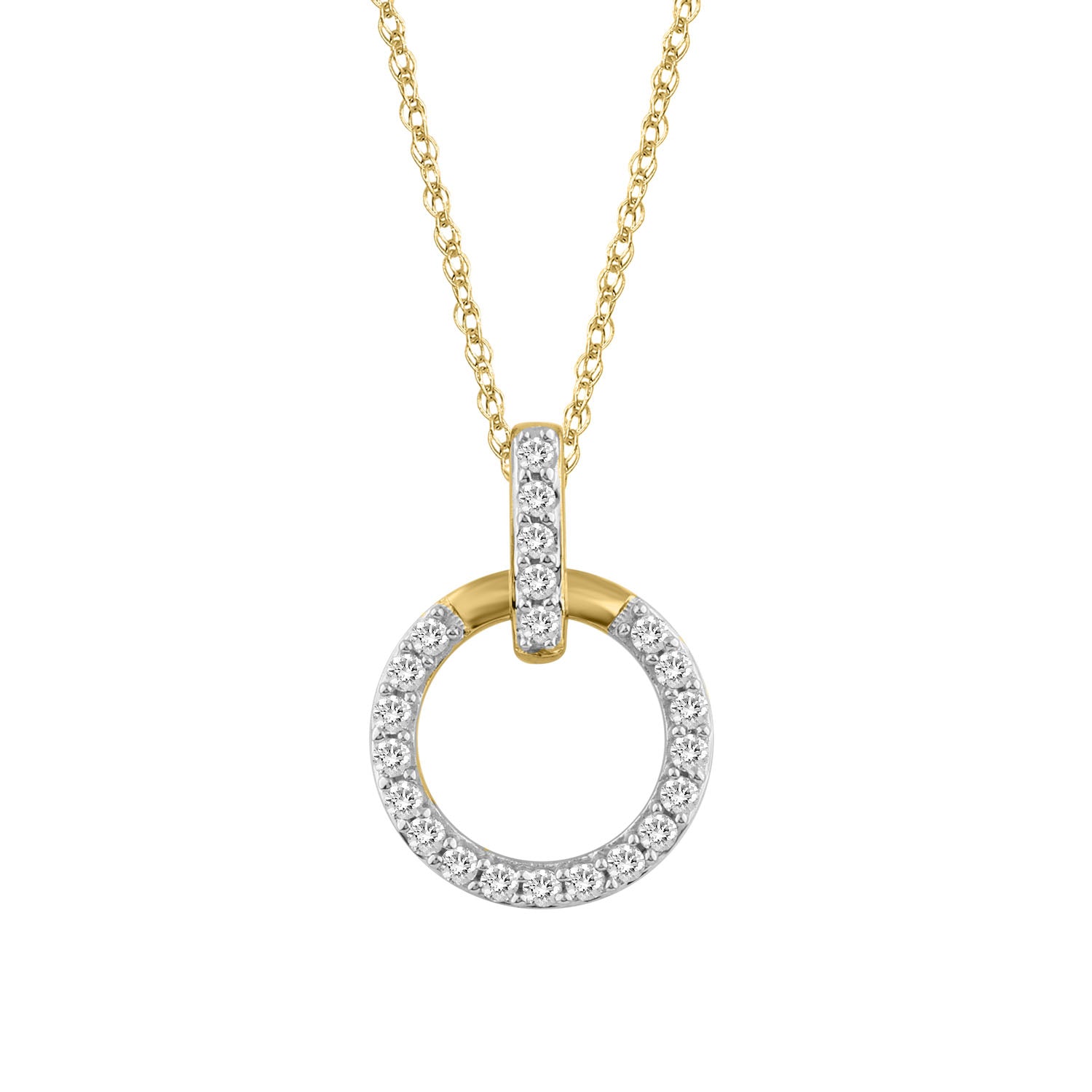 LADIES PENDANT WITH CHAIN 0.16CT ROUND DIAMOND 10K YELLOW GOLD