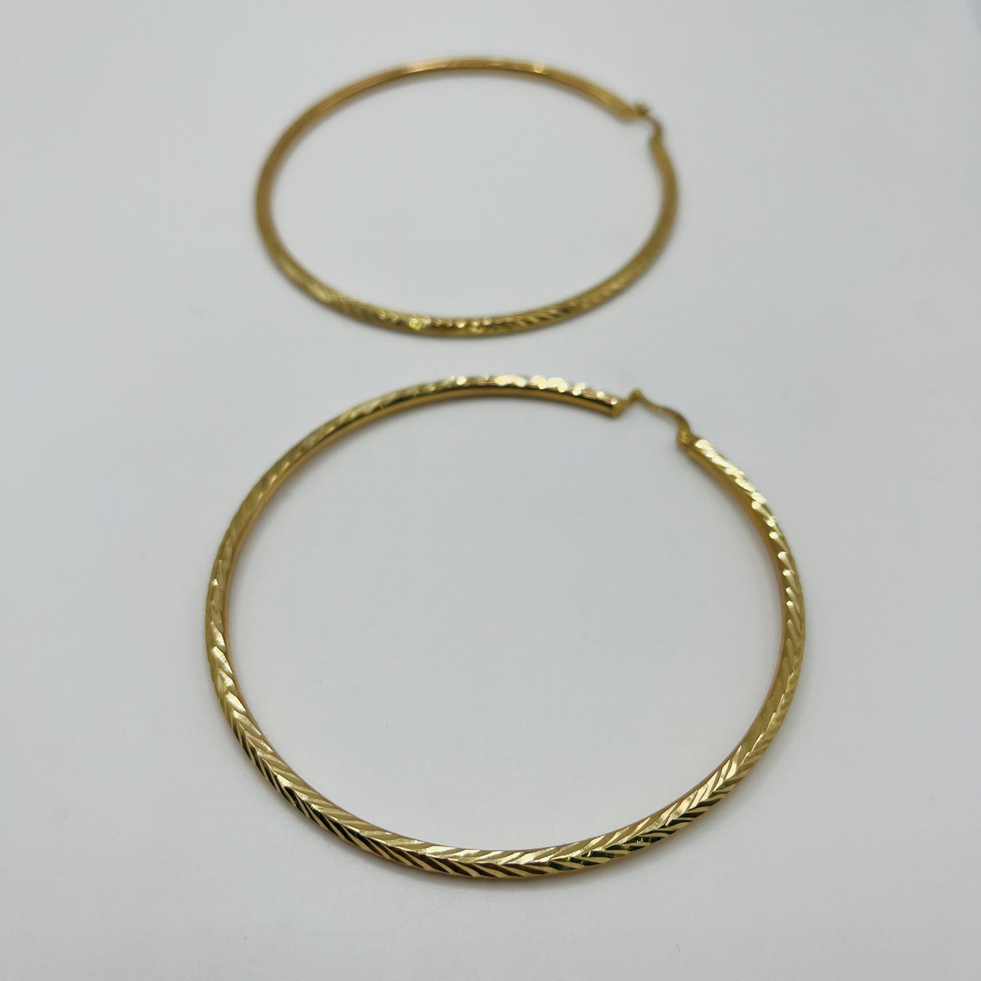 10K Yellow Gold Feather Hoops 3in