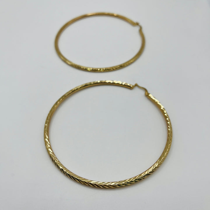 10K Yellow Gold Feather Hoops 3in