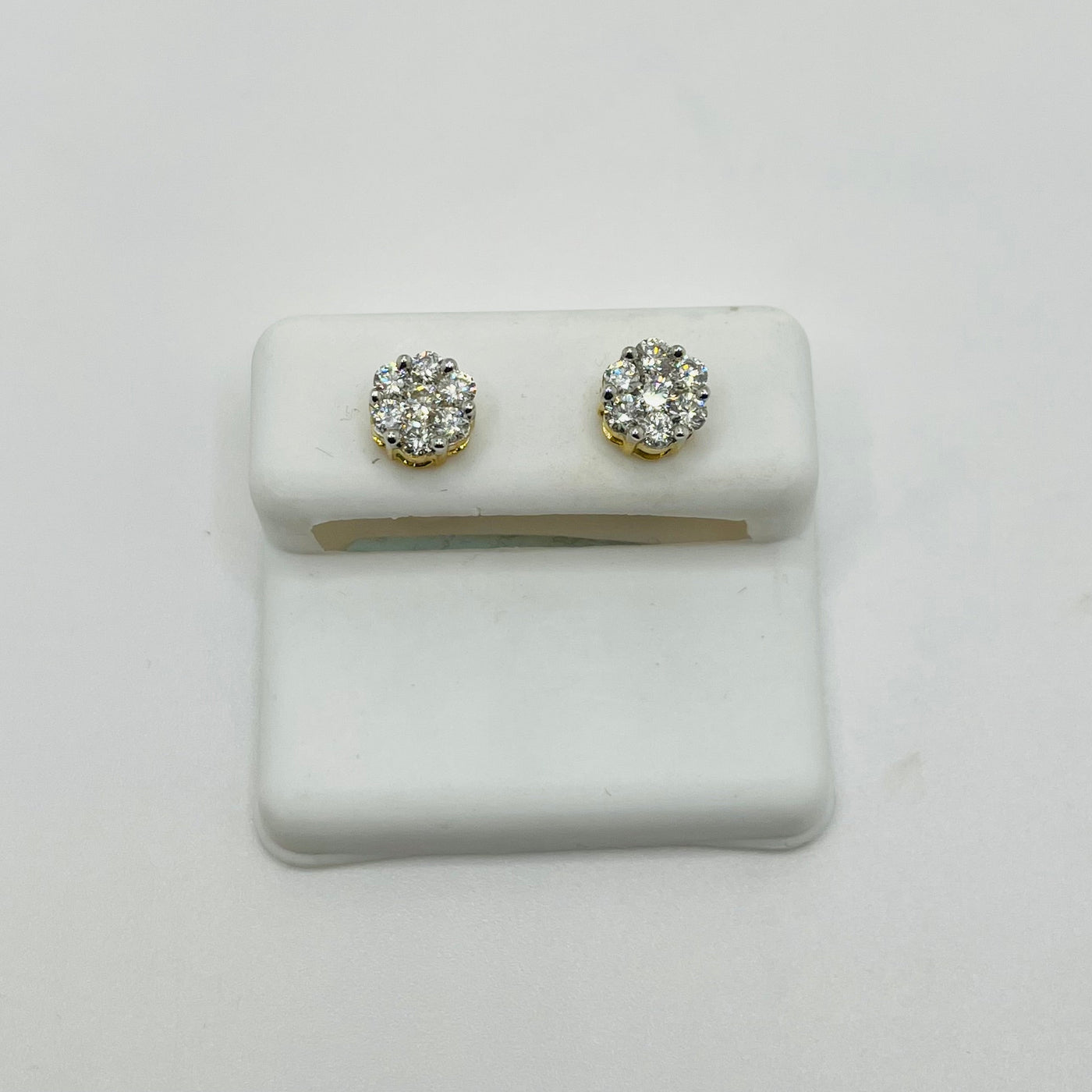 10K Gold Diamond 7 stone Flower Earrings 7mm