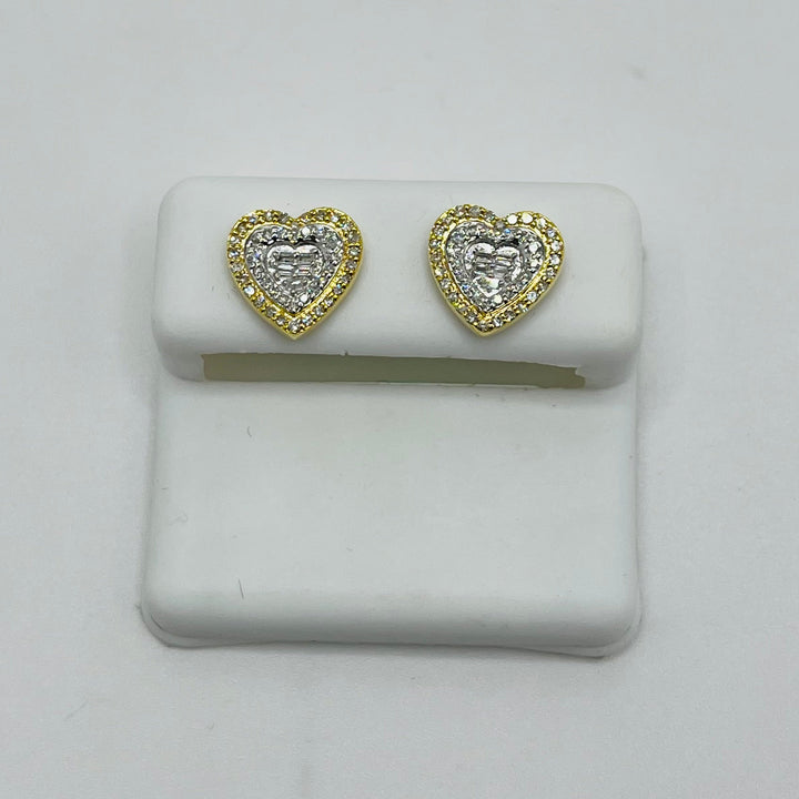 14K Gold Baguette Heart Diamond Earrings 10.5mm (Screwback)