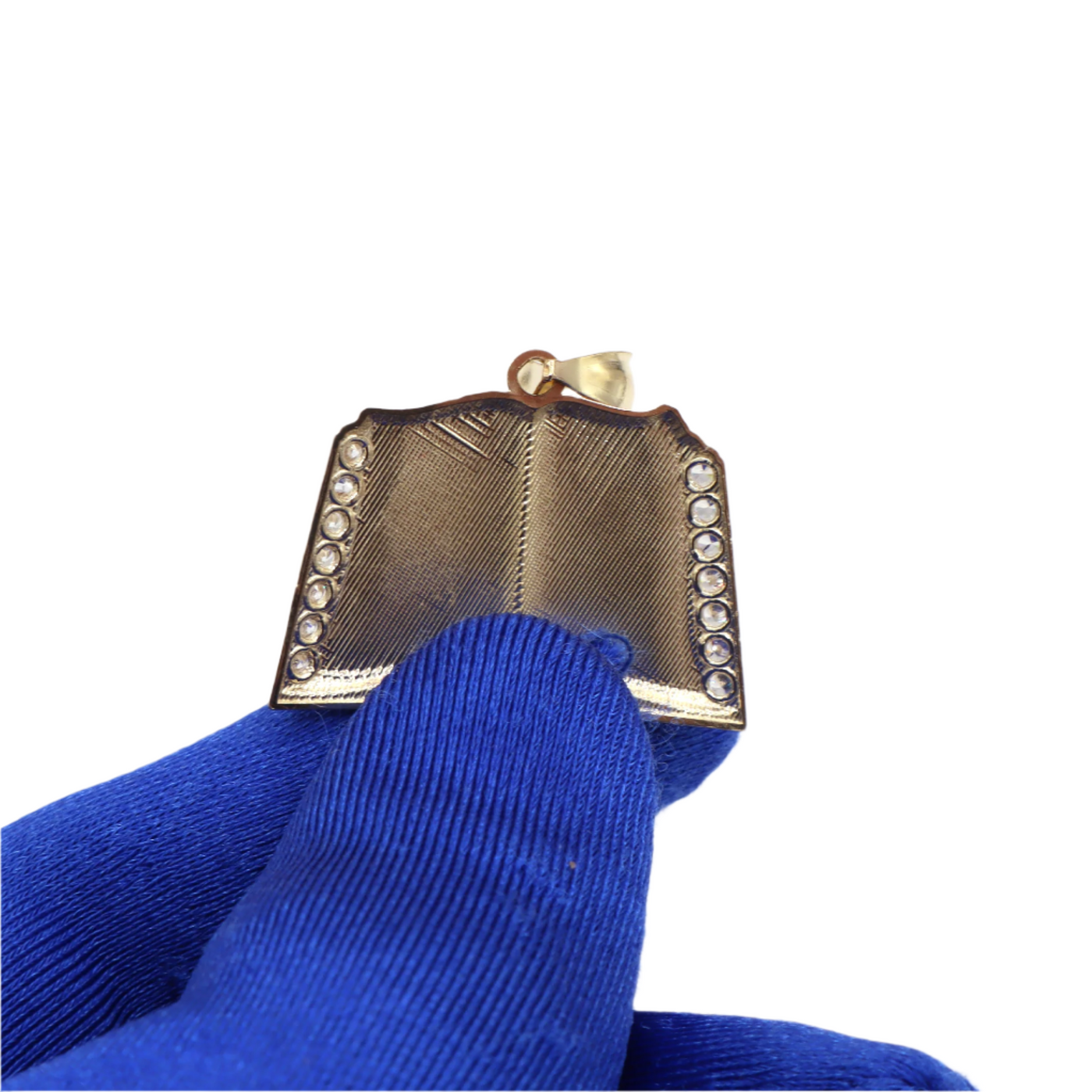 10K Solid Yellow Gold Prayer Bible CZ Charm Pendant