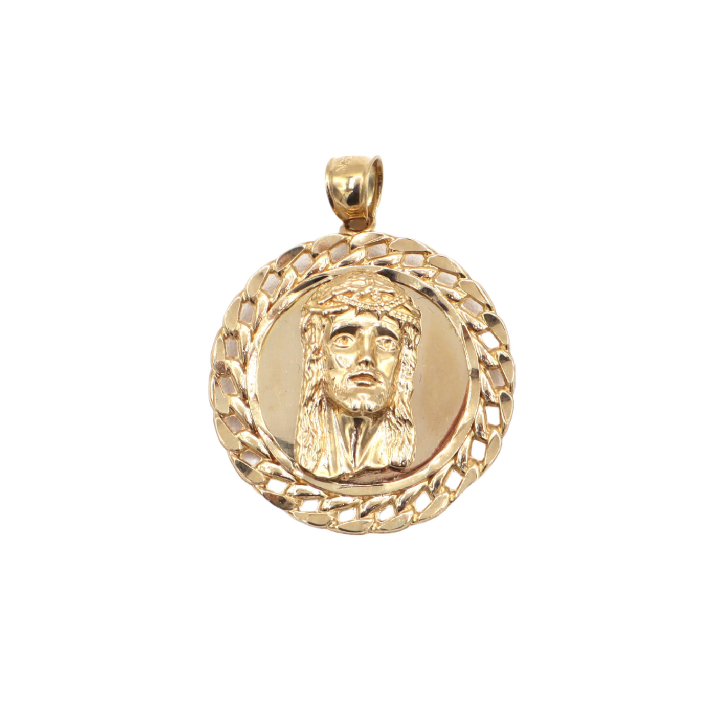 10K Solid Yellow Gold Jesus Face Pendant (Miami Cuban Frame)