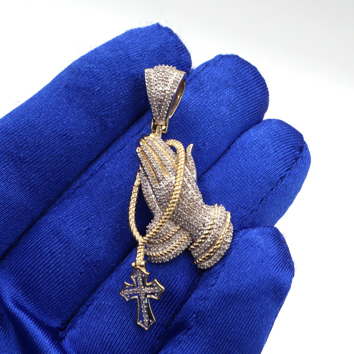 10K Solid Yellow Gold Devotion — Praying Hands Natural Diamond Pendant