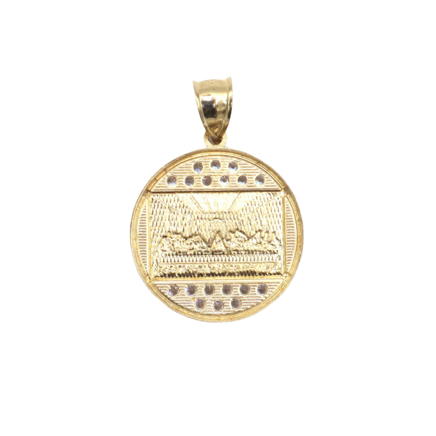 10K Solid Yellow Gold Jesus Last Supper Round CZ Pendant
