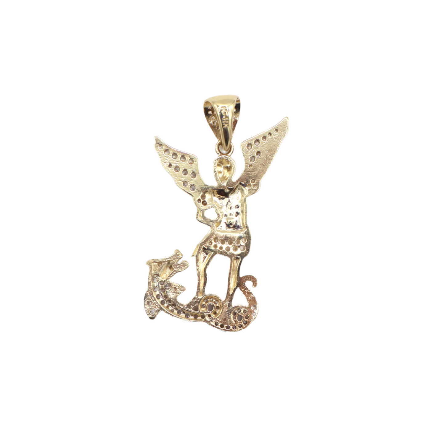 10K Solid Yellow Gold Saint Michael Archangel CZ Pendant