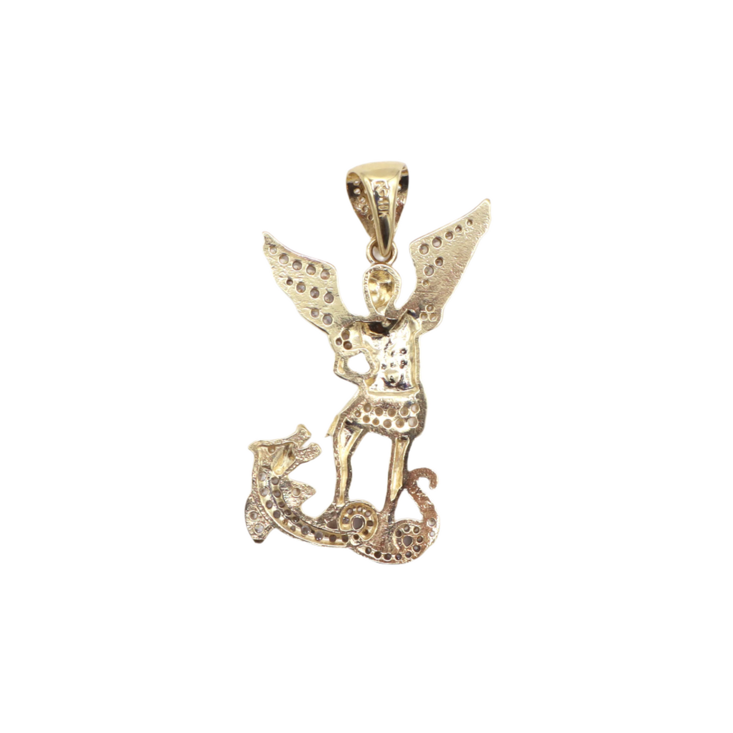 Saint Michael Archangel CZ Gold Pendant |10K Yellow Gold | CZ Cubic Zirconia | STF DIAMONDS JEWELRY