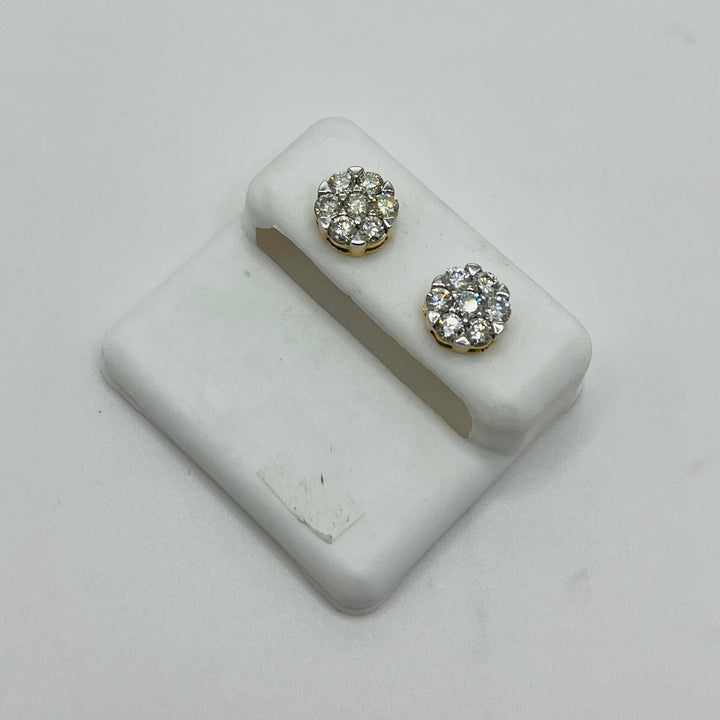 10K Gold Diamond V-Prong Flower Earrings
