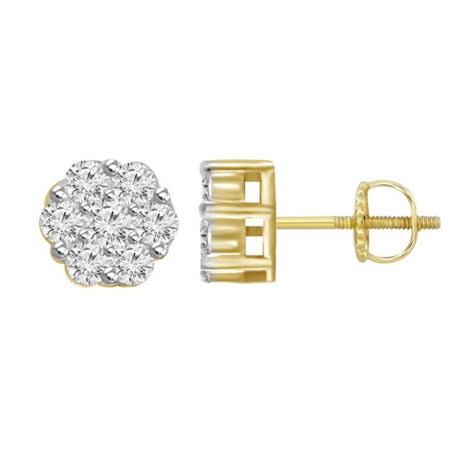 LADIES EARRINGS 0.15CT ROUND DIAMOND 14K YELLOW GOLD