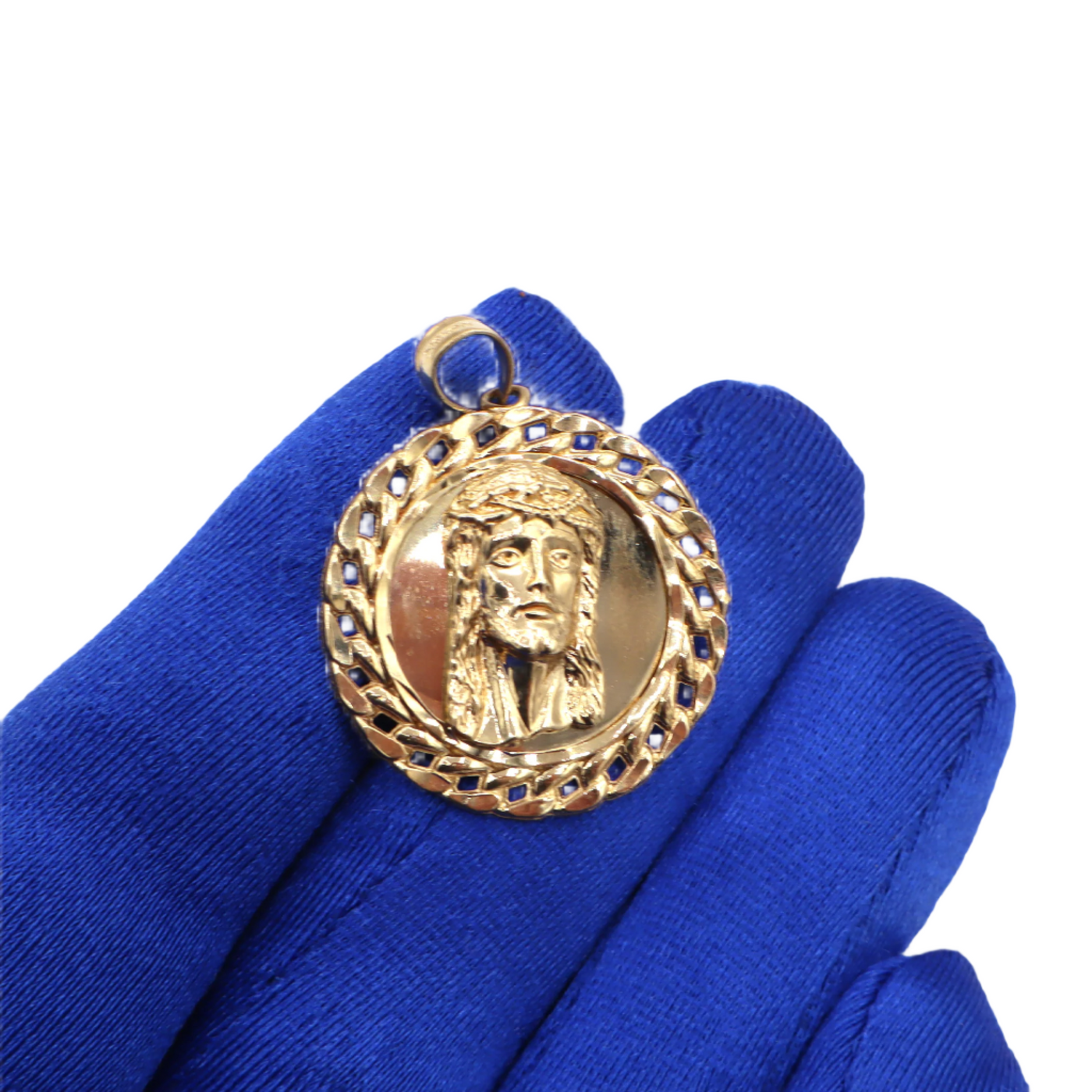 10K Solid Yellow Gold Jesus Face Pendant (Miami Cuban Frame)