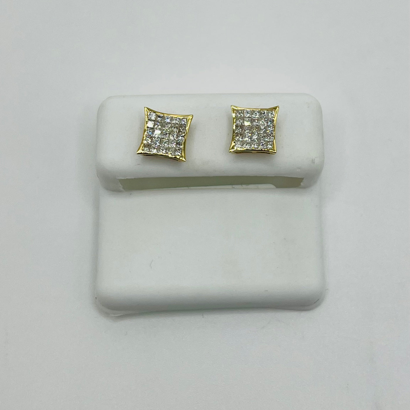 14K Yellow Gold Diamond Princess Cut Earrings 8mm