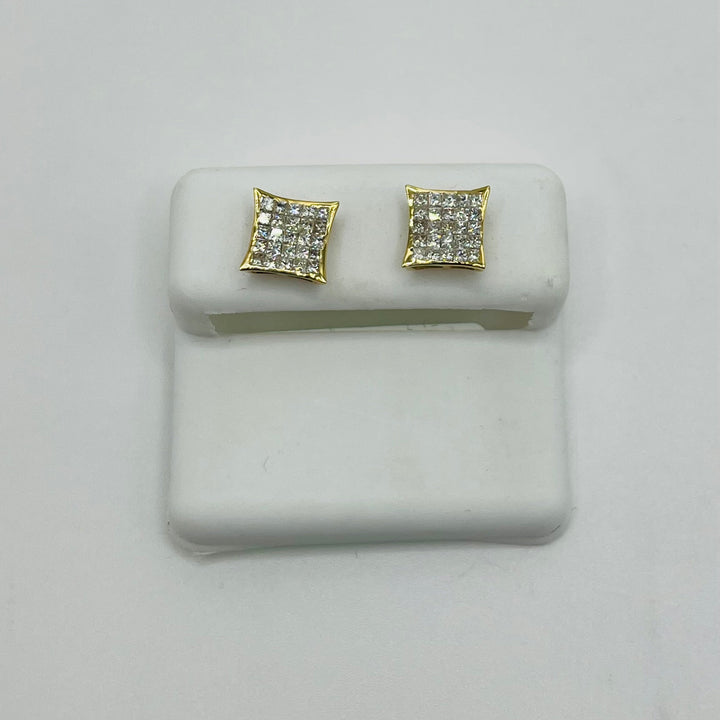 14K Yellow Gold Diamond Princess Cut Earrings 8mm