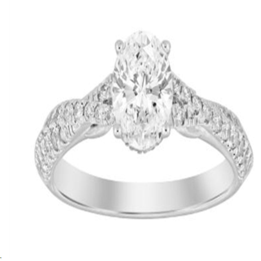 LADIES RING 1.50CT ROUND/OVAL DIAMOND 14K WHITE GOLD (CENTER STONE 1.00CT OVAL DIAMOND)