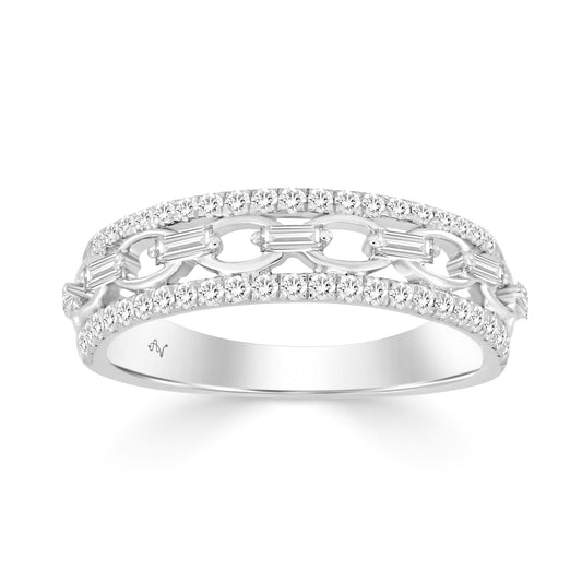 LADIES BAND 0.50CT ROUND/BAGUETTE DIAMOND 14K WHITE GOLD