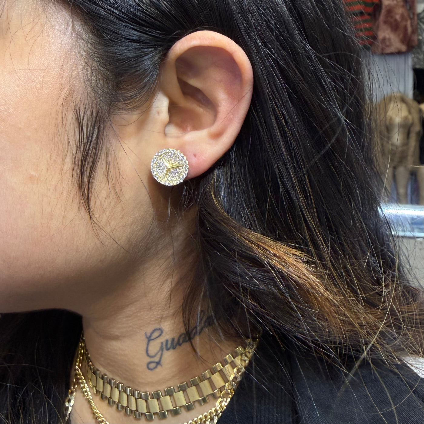 10K Yellow Gold Benz Style Earrings (13mm)