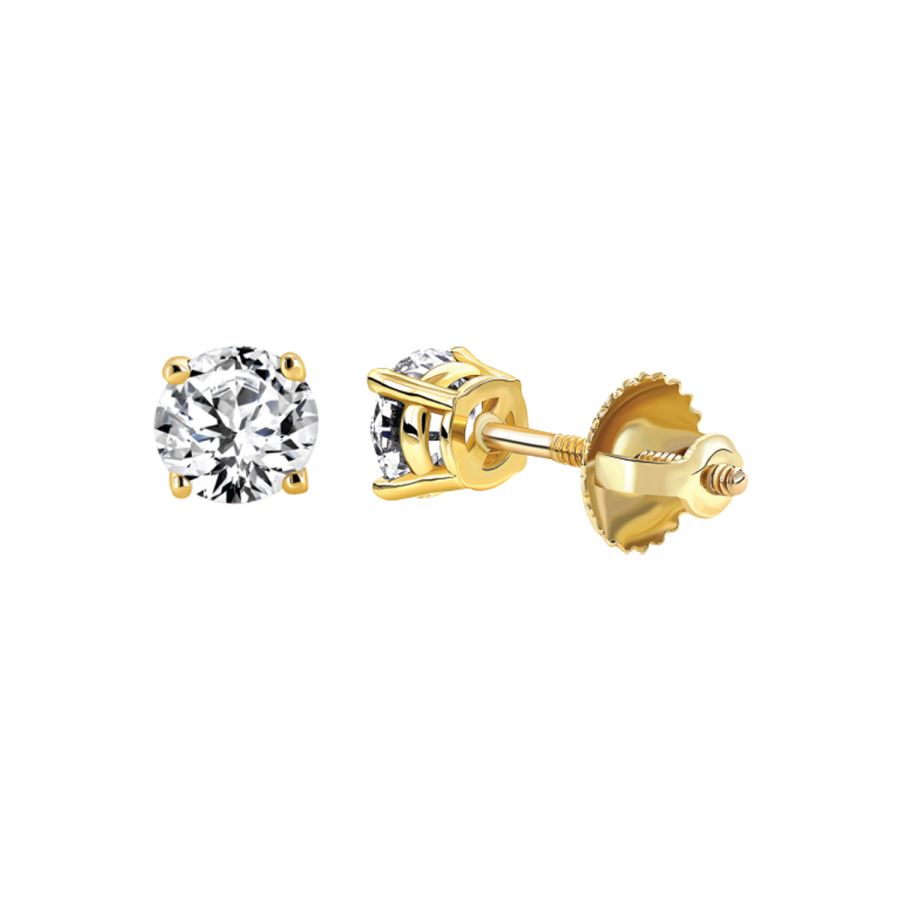 LADIES SOLITAIRE EARRINGS 0.50CT ROUND DIAMOND 14K YELLOW GOLD