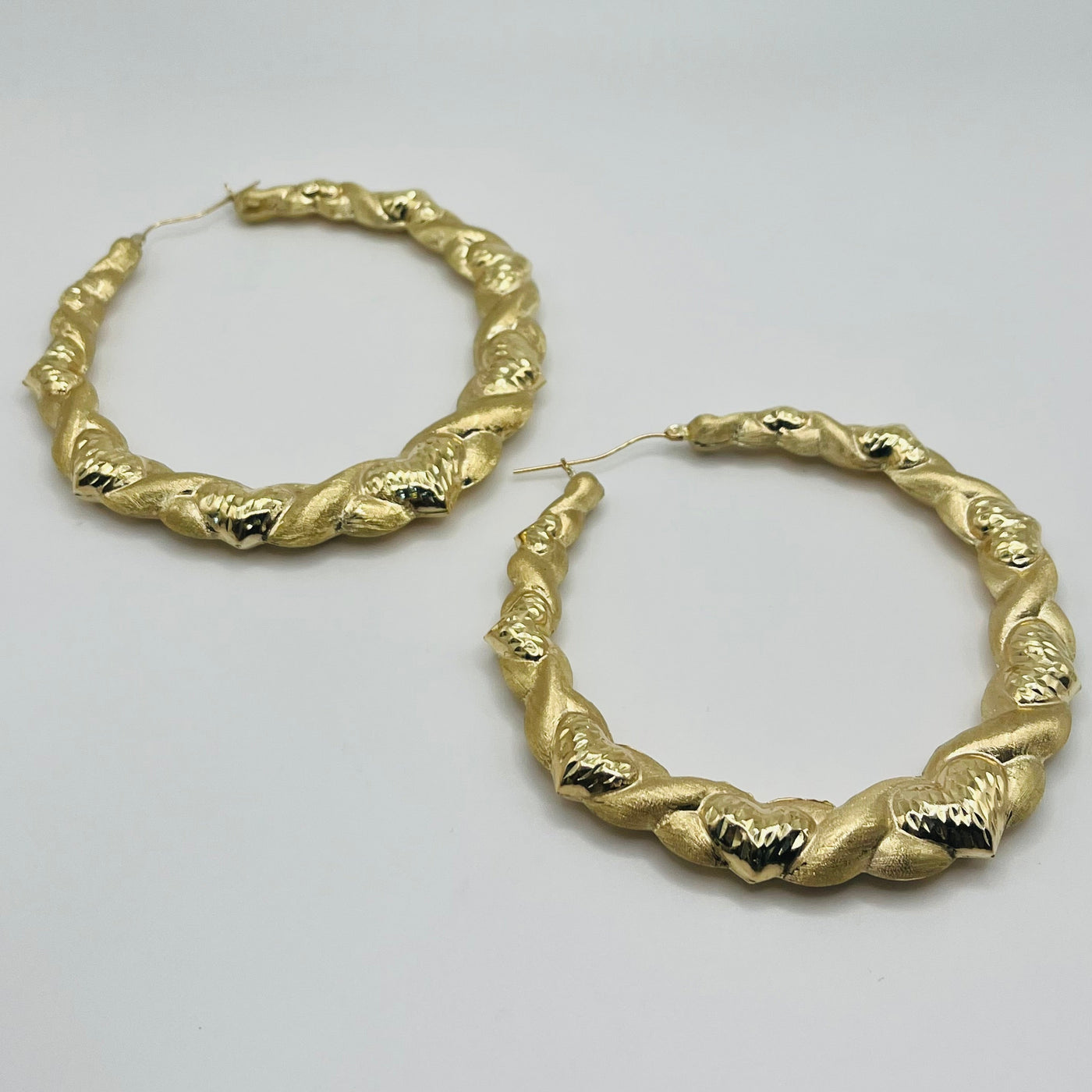 10K Yellow Gold Heart XO Hoop Earrings 80mm