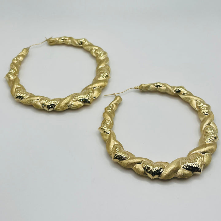 10K Yellow Gold Heart XO Hoop Earrings 80mm