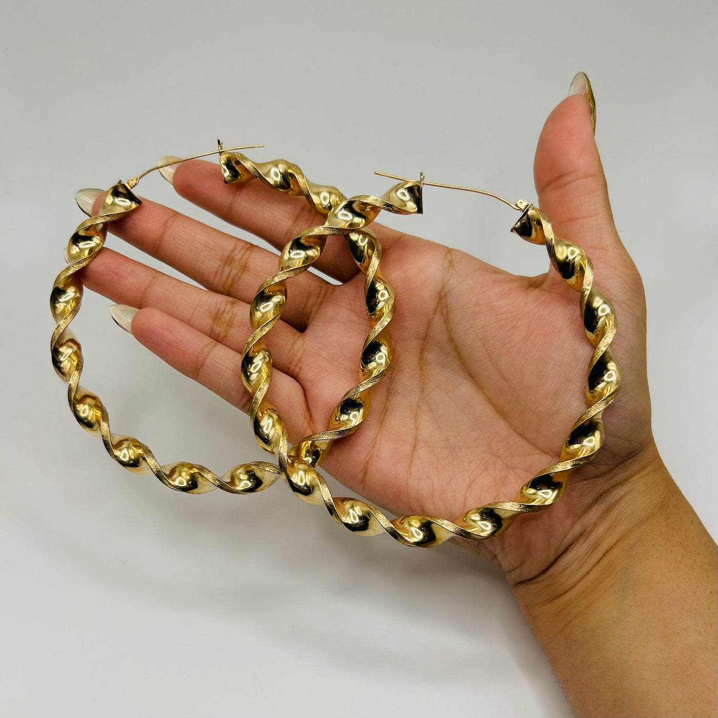 10K Yellow Gold 8mm 3.5 inches Chunky Twist Hoops