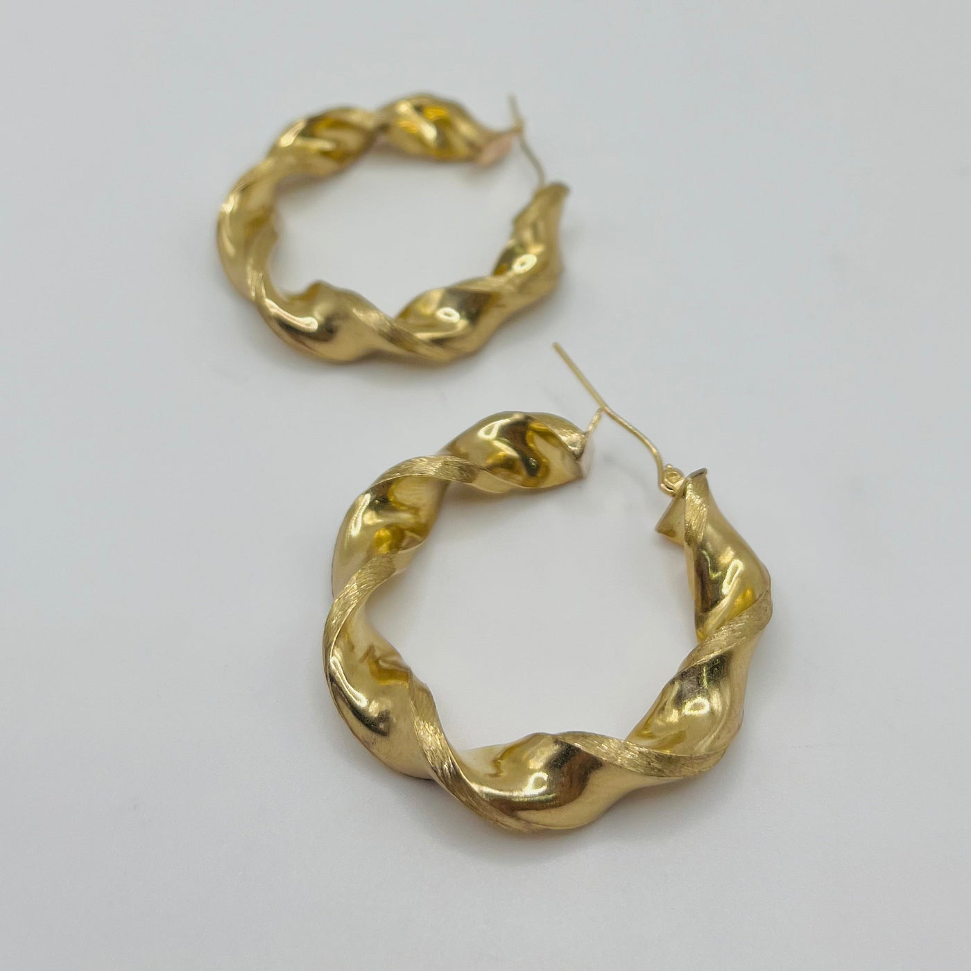 10K Solid Yellow Gold Chunky Twist Hoops 1.6in